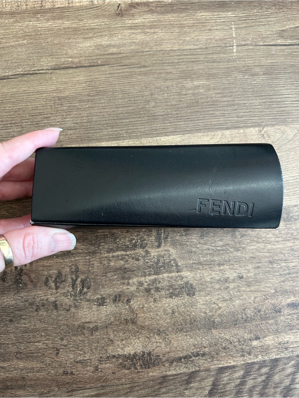 Vintage Fendi Black Leather Eyewear Case with Embossed Logo